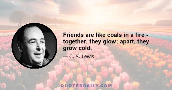 Friends are like coals in a fire - together, they glow; apart, they grow cold.