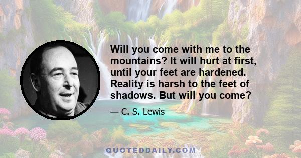 Will you come with me to the mountains? It will hurt at first, until your feet are hardened. Reality is harsh to the feet of shadows. But will you come?