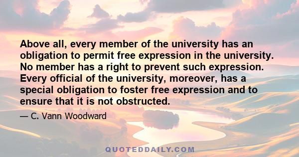 Above all, every member of the university has an obligation to permit free expression in the university. No member has a right to prevent such expression. Every official of the university, moreover, has a special