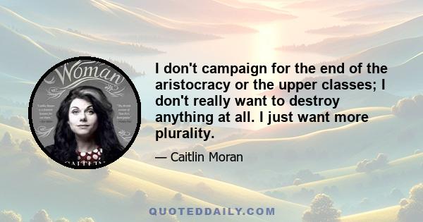 I don't campaign for the end of the aristocracy or the upper classes; I don't really want to destroy anything at all. I just want more plurality.