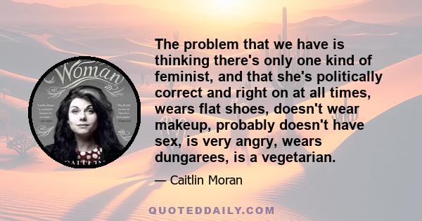 The problem that we have is thinking there's only one kind of feminist, and that she's politically correct and right on at all times, wears flat shoes, doesn't wear makeup, probably doesn't have sex, is very angry,