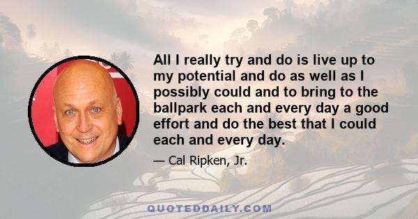 All I really try and do is live up to my potential and do as well as I possibly could and to bring to the ballpark each and every day a good effort and do the best that I could each and every day.