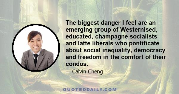 The biggest danger I feel are an emerging group of Westernised, educated, champagne socialists and latte liberals who pontificate about social inequality, democracy and freedom in the comfort of their condos.