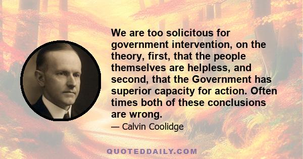 We are too solicitous for government intervention, on the theory, first, that the people themselves are helpless, and second, that the Government has superior capacity for action. Often times both of these conclusions