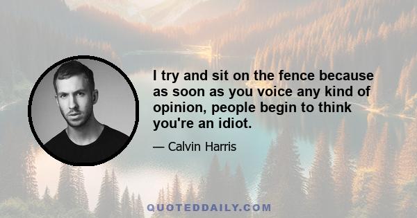 I try and sit on the fence because as soon as you voice any kind of opinion, people begin to think you're an idiot.