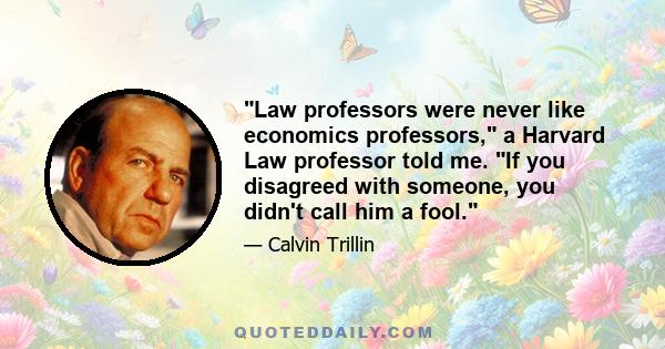 Law professors were never like economics professors, a Harvard Law professor told me. If you disagreed with someone, you didn't call him a fool.