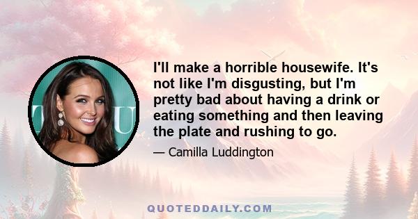 I'll make a horrible housewife. It's not like I'm disgusting, but I'm pretty bad about having a drink or eating something and then leaving the plate and rushing to go.