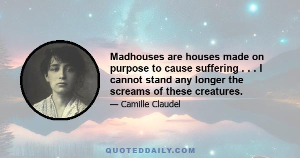 Madhouses are houses made on purpose to cause suffering . . . I cannot stand any longer the screams of these creatures.