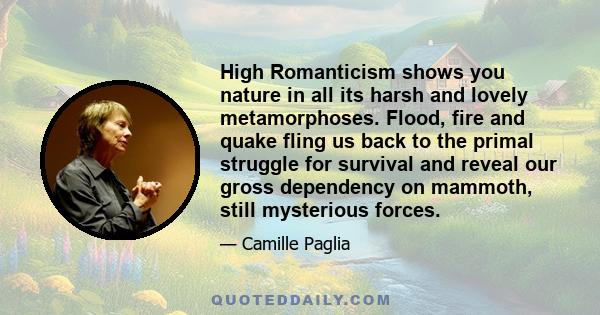 High Romanticism shows you nature in all its harsh and lovely metamorphoses. Flood, fire and quake fling us back to the primal struggle for survival and reveal our gross dependency on mammoth, still mysterious forces.