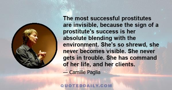 The most successful prostitutes are invisible, because the sign of a prostitute's success is her absolute blending with the environment. She's so shrewd, she never becomes visible. She never gets in trouble. She has