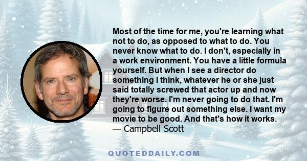 Most of the time for me, you're learning what not to do, as opposed to what to do. You never know what to do. I don't, especially in a work environment. You have a little formula yourself. But when I see a director do