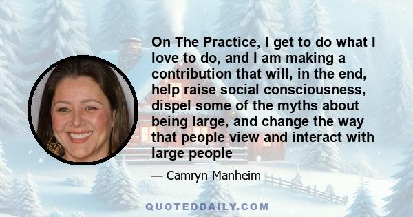 On The Practice, I get to do what I love to do, and I am making a contribution that will, in the end, help raise social consciousness, dispel some of the myths about being large, and change the way that people view and