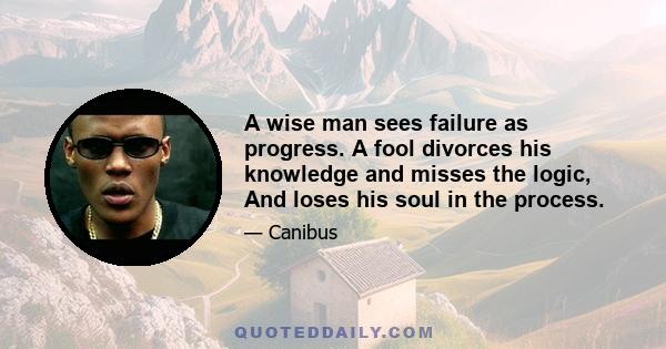 A wise man sees failure as progress. A fool divorces his knowledge and misses the logic, And loses his soul in the process.