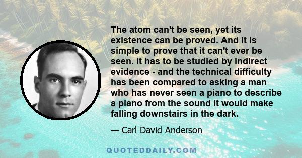 The atom can't be seen, yet its existence can be proved. And it is simple to prove that it can't ever be seen. It has to be studied by indirect evidence - and the technical difficulty has been compared to asking a man