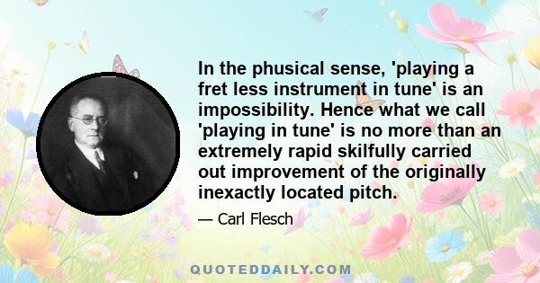 In the phusical sense, 'playing a fret less instrument in tune' is an impossibility. Hence what we call 'playing in tune' is no more than an extremely rapid skilfully carried out improvement of the originally inexactly