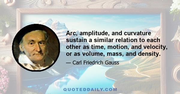 Arc, amplitude, and curvature sustain a similar relation to each other as time, motion, and velocity, or as volume, mass, and density.