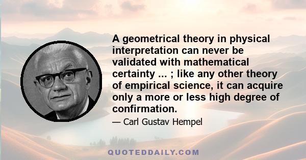 A geometrical theory in physical interpretation can never be validated with mathematical certainty ... ; like any other theory of empirical science, it can acquire only a more or less high degree of confirmation.