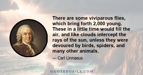 There are some viviparous flies, which bring forth 2,000 young. These in a little time would fill the air, and like clouds intercept the rays of the sun, unless they were devoured by birds, spiders, and many other