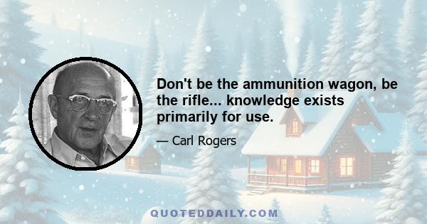 Don't be the ammunition wagon, be the rifle... knowledge exists primarily for use.