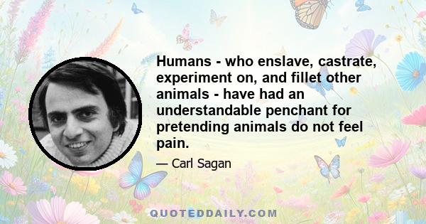 Humans - who enslave, castrate, experiment on, and fillet other animals - have had an understandable penchant for pretending animals do not feel pain.