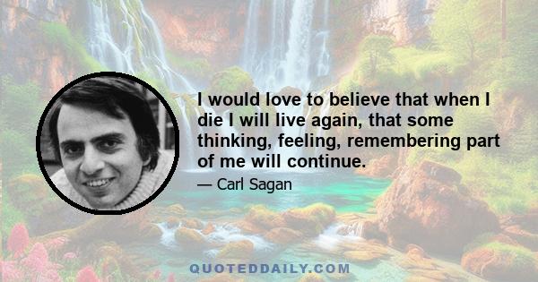 I would love to believe that when I die I will live again, that some thinking, feeling, remembering part of me will continue. But as much as I want to believe that, and despite the ancient and worldwide cultural