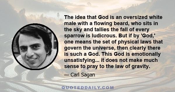 The idea that God is an oversized white male with a flowing beard, who sits in the sky and tallies the fall of every sparrow is ludicrous. But if by 'God,' one means the set of physical laws that govern the universe,