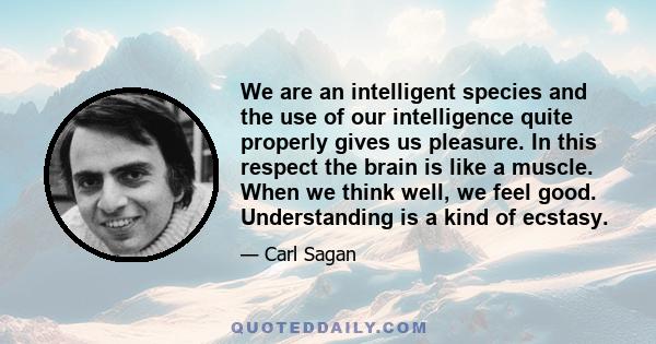 We are an intelligent species and the use of our intelligence quite properly gives us pleasure. In this respect the brain is like a muscle. When we think well, we feel good. Understanding is a kind of ecstasy.