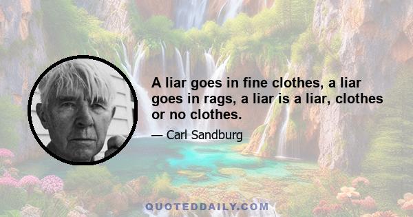 A liar goes in fine clothes, a liar goes in rags, a liar is a liar, clothes or no clothes.