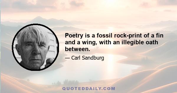 Poetry is a fossil rock-print of a fin and a wing, with an illegible oath between.