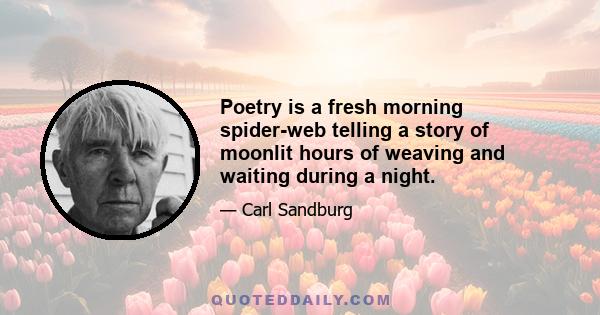 Poetry is a fresh morning spider-web telling a story of moonlit hours of weaving and waiting during a night.