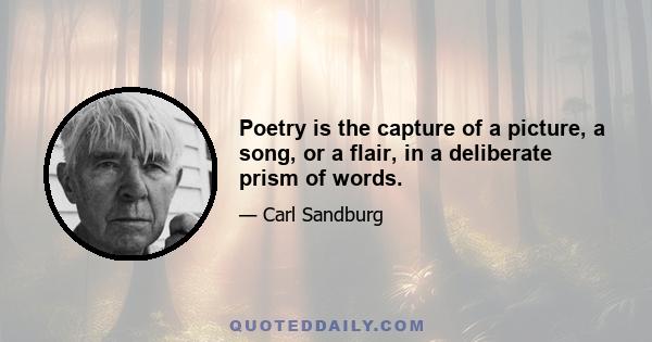 Poetry is the capture of a picture, a song, or a flair, in a deliberate prism of words.