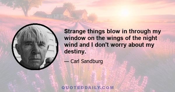 Strange things blow in through my window on the wings of the night wind and I don't worry about my destiny.