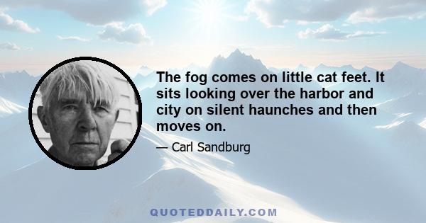 The fog comes on little cat feet. It sits looking over the harbor and city on silent haunches and then moves on.