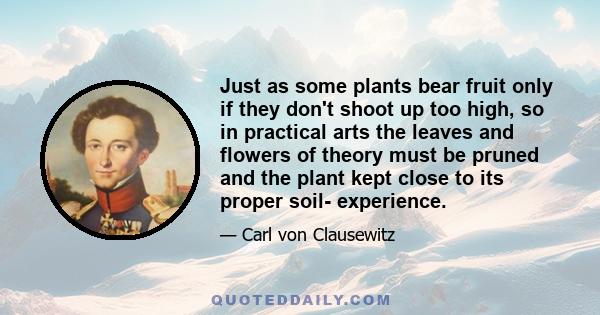 Just as some plants bear fruit only if they don't shoot up too high, so in practical arts the leaves and flowers of theory must be pruned and the plant kept close to its proper soil- experience.