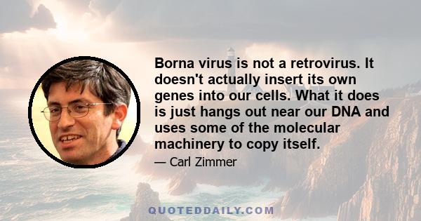 Borna virus is not a retrovirus. It doesn't actually insert its own genes into our cells. What it does is just hangs out near our DNA and uses some of the molecular machinery to copy itself.