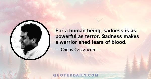 For a human being, sadness is as powerful as terror. Sadness makes a warrior shed tears of blood.