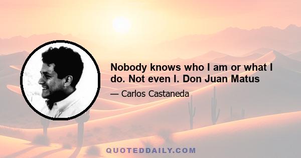 Nobody knows who I am or what I do. Not even I. Don Juan Matus