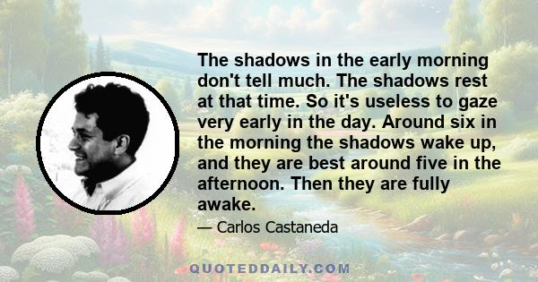 The shadows in the early morning don't tell much. The shadows rest at that time. So it's useless to gaze very early in the day. Around six in the morning the shadows wake up, and they are best around five in the