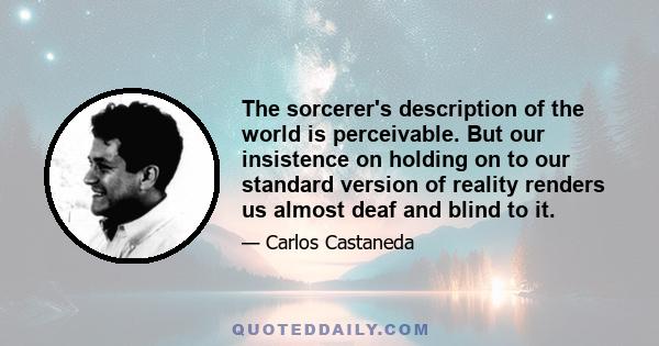 The sorcerer's description of the world is perceivable. But our insistence on holding on to our standard version of reality renders us almost deaf and blind to it.