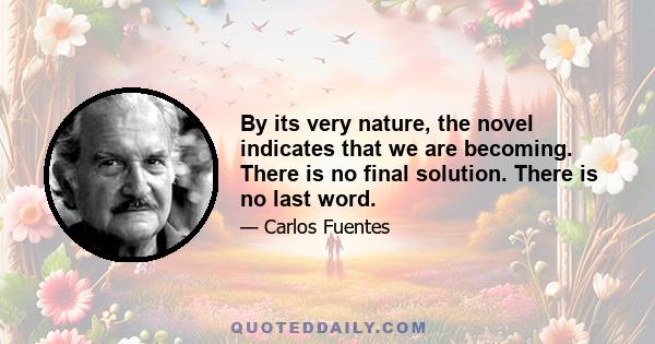 By its very nature, the novel indicates that we are becoming. There is no final solution. There is no last word.