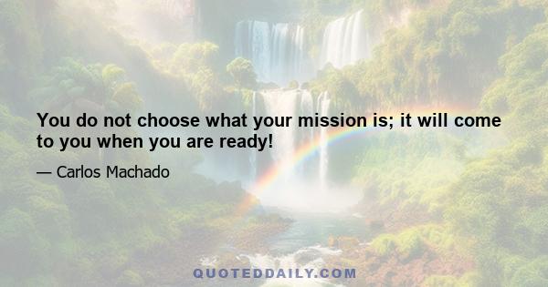 You do not choose what your mission is; it will come to you when you are ready!