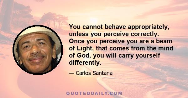 You cannot behave appropriately, unless you perceive correctly. Once you perceive you are a beam of Light, that comes from the mind of God, you will carry yourself differently.