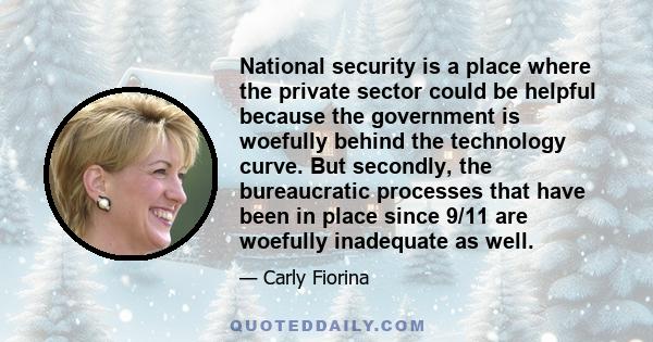 National security is a place where the private sector could be helpful because the government is woefully behind the technology curve. But secondly, the bureaucratic processes that have been in place since 9/11 are