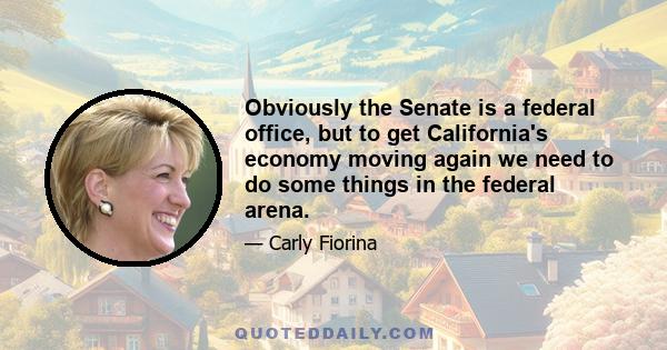 Obviously the Senate is a federal office, but to get California's economy moving again we need to do some things in the federal arena.