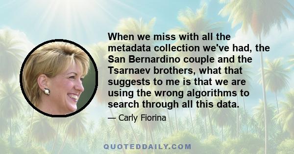 When we miss with all the metadata collection we've had, the San Bernardino couple and the Tsarnaev brothers, what that suggests to me is that we are using the wrong algorithms to search through all this data.