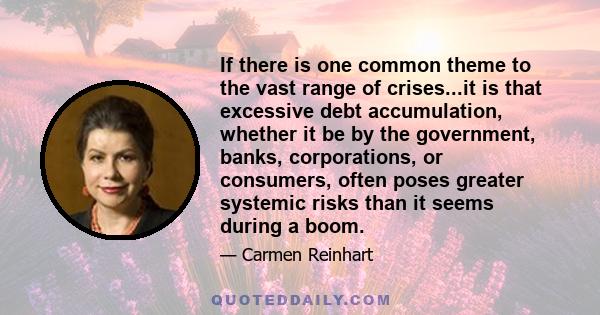 If there is one common theme to the vast range of crises...it is that excessive debt accumulation, whether it be by the government, banks, corporations, or consumers, often poses greater systemic risks than it seems