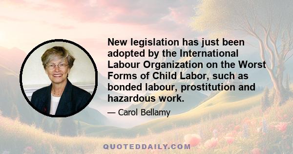 New legislation has just been adopted by the International Labour Organization on the Worst Forms of Child Labor, such as bonded labour, prostitution and hazardous work.