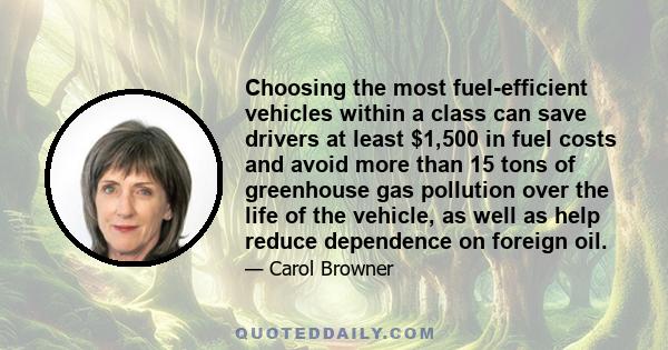 Choosing the most fuel-efficient vehicles within a class can save drivers at least $1,500 in fuel costs and avoid more than 15 tons of greenhouse gas pollution over the life of the vehicle, as well as help reduce