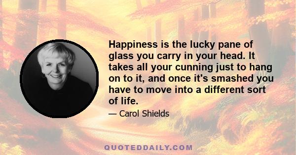 Happiness is the lucky pane of glass you carry in your head. It takes all your cunning just to hang on to it, and once it's smashed you have to move into a different sort of life.