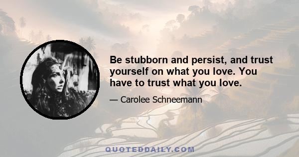 Be stubborn and persist, and trust yourself on what you love. You have to trust what you love.